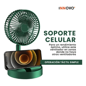 Mini Ventilador Mesa Recargable Con Base De Celular Ajustable 3 Velocidades Verde Innovo