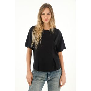 Camiseta manga corta con pinzas negra para mujer
