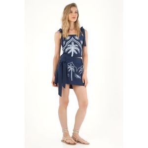 Camisa crop con diseño de palmeras azul para mujer