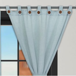 Cortina Lino Boton Ancestral Azul Neutrales Medida 2.65 x 2.15 Aprox.