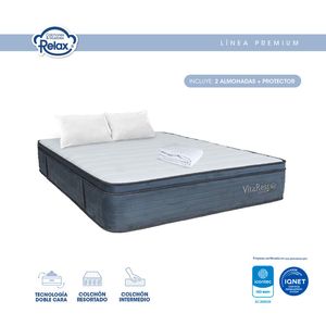 Colchón Relax Tamaño Doble 140x190x28cm Incluye 2 Almohadas y  Protector VitaRest Con Resortes Firmeza Intermedia Confortable Con Pillow Top