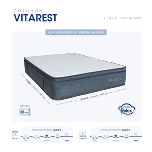 Colchón Relax Tamaño Semidoble 120x190x28cm  VitaRest Con Resortes Firmeza Intermedia Confortable Con Pillow Top