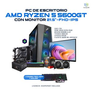Computador GAMER AMD Ryzen 5 5600GT RTX 3050 6GB 16GB 1TB - Monitor Acer 21.5