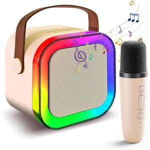 Kit Parlante Y 2 Micrófonos Karaoke Para Niños Bluetooth Beige