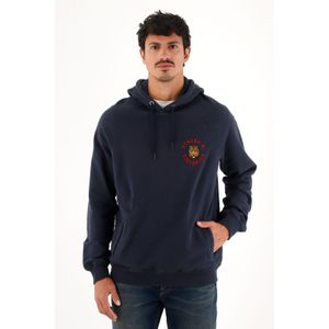 Buzo hoodie azul con bordado decorativo para hombre