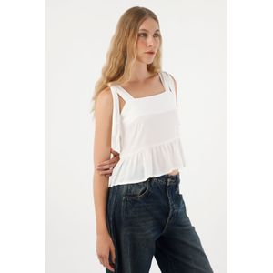 Camisa de tiras que anudan en hombro crudo para mujer