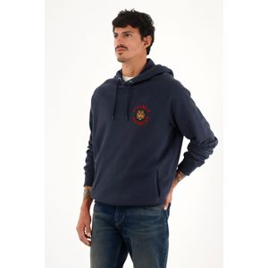 Buzo hoodie azul con bordado decorativo para hombre