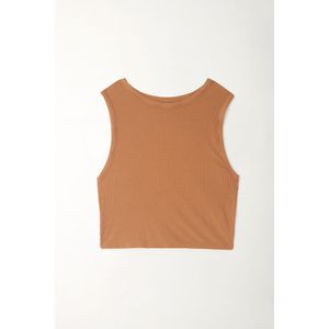 Camiseta crop manga sisa café para mujer