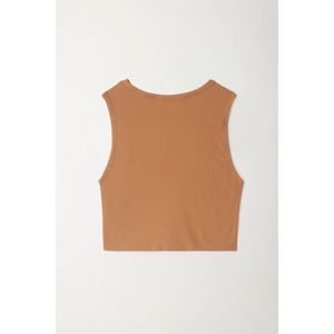 Camiseta crop manga sisa café para mujer