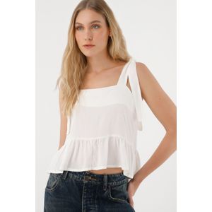 Camisa de tiras que anudan en hombro crudo para mujer