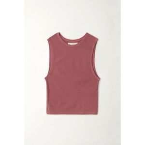 Camiseta crop manga sisa rosada para mujer