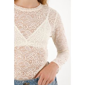 Camiseta con transparencia y encaje crudo para mujer