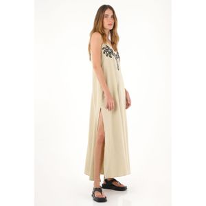 Vestido largo de tiras café para mujer