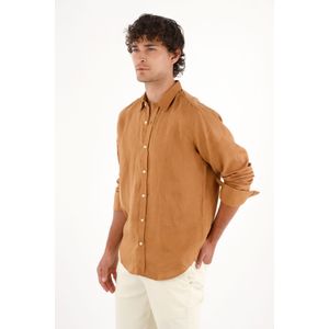 Camisa en 100% lino café para hombre