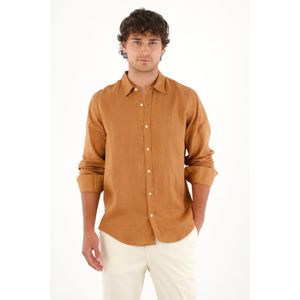 Camisa en 100% lino café para hombre