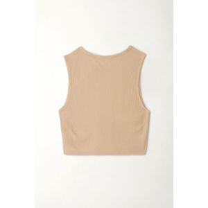 Camiseta crop manga sisa café para mujer