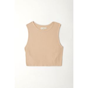 Camiseta crop manga sisa café para mujer