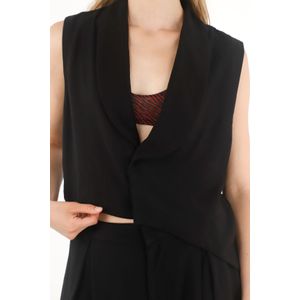 Chaleco asimétrico con solapa negro para mujer