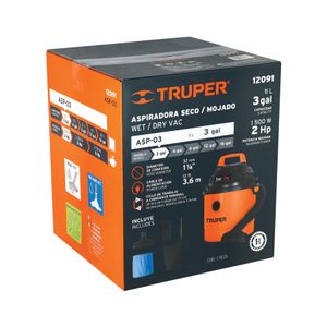 Aspiradora de sólidos y líquidos, 3 gal,  plástica, Truper