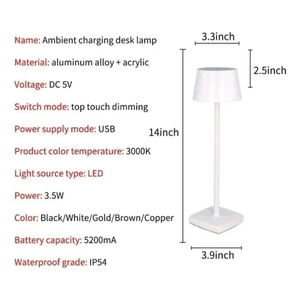 Lampara Led Elegante Mesa Táctil Tonos Innovo Led Recargable Blanca