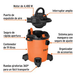 Aspiradora sólidos y líquidos, 5 gal,  soplador desmontable