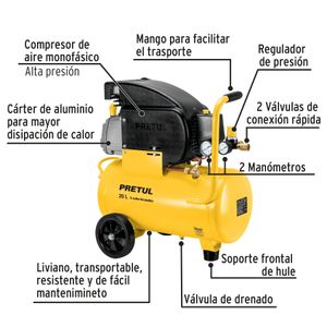 Kit Compresor lub, 20L, manguera y  pistola baja,127V, PRETUL