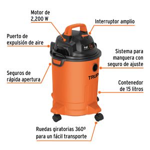 Aspiradora de sólidos y líquidos, 4 gal,  plástica, Truper
