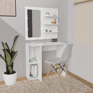 Combo Escritorio Panel Tocador Hollywood + Silla Eames (77x80x40) Blanco