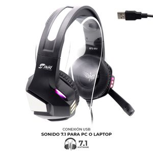 Gamer RGB Orion con innovador sistema de conexión 2 en 1: USB (para sonido 7.1 canales virtuales en PC / Laptop) o 3.5mm Exclusiva diadema
