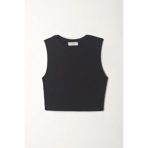 Camiseta crop manga sisa negra para mujer