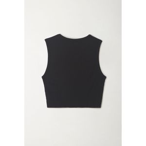 Camiseta crop manga sisa negra para mujer