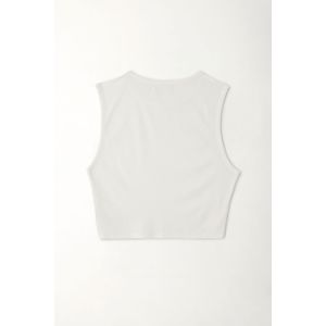 Camiseta crop manga sisa crudo para mujer