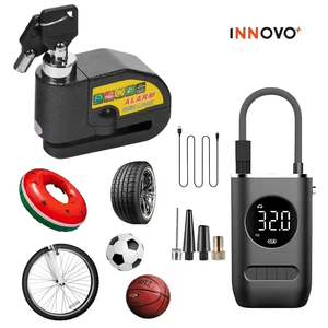 Combo Candado De Disco + Compresor De Aire Portátil Para Neumáticos Inalámbrico Innovo Bike
