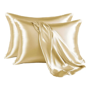 2 Almohadas Blancas Con Fundas Satín Seda Dorada Anti Friz Acolchada Innovo Home