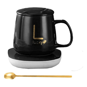 Taza Mug Pocillo Cerámica Base Electrica Calentadora Bebidas Cuchara Negro Innovo Home