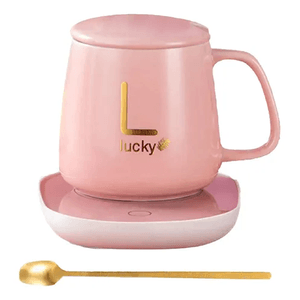 Taza Mug Pocillo Cerámico Base Electrica Calentadora Bebidas Cuchara Innovo Home Rosa