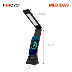 Lámpara De Mesa Recargable Carga Inalámbrica Led Reloj Innovo Home