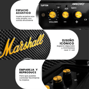Parlante Retro Bluetooth Estilo Marshall Negro Potente Clásico 1.1 Innovo Marshall