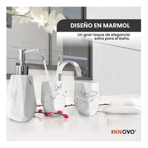 Organizador De Baño 4 Piezas De Lujo Con Dispensador De Jabón Elegante Blanco Mix Innovo Home