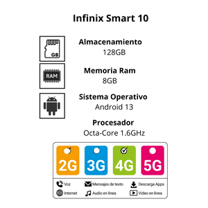 Celular Infinix Smart 10 128GB 8Ram Gris