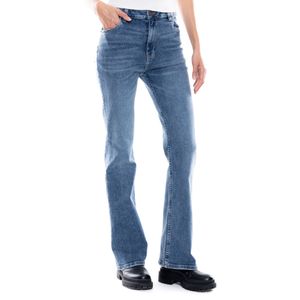 High Waist Flare Jeans Tono Medio Con Desgastes