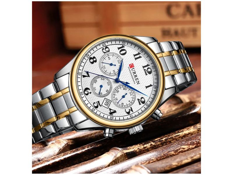 Reloj CURREN Cronografo 8466 Para Hombre Blanco Bicolor Agaval