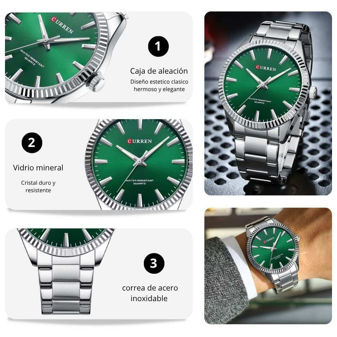 Reloj CURREN 8425 Elegante Para Hombre – Verde - Agaval