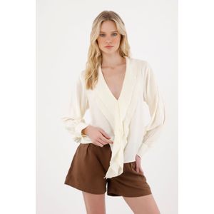 Camisa con escote en V y boleros crudo para mujer