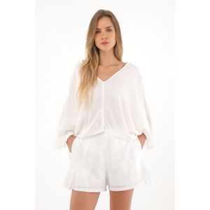 Short de tela con textura crudo para mujer