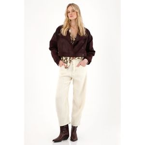 Jean Horseshoe con detalles desflecados crudo para mujer