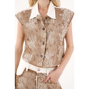 Chaleco con tela bordada sobrepuesta crudo para mujer