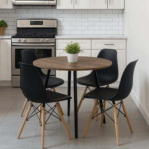 Combo Comedor redondo 4p (75x80x80) Amaretto + 4 Sillas negras