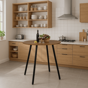 Combo Comedor redondo 4p (75x80x80) Amaretto + 4 Sillas negras