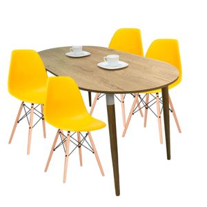 Juego de Comedor Ovalado Zell con 4 Sillas Eames amarillas